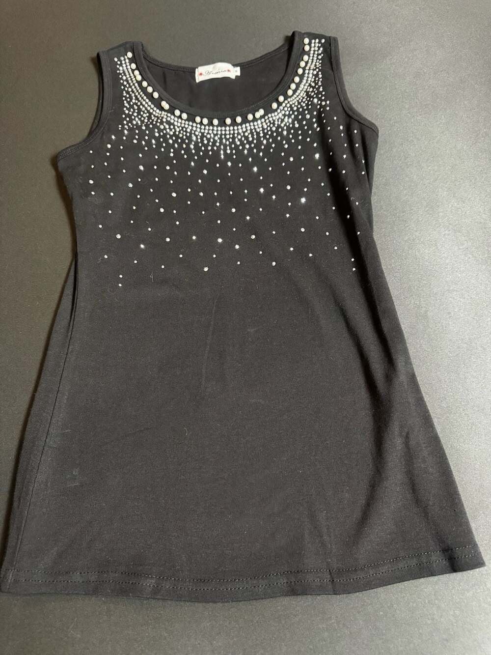 Aronia Black Embellished Pearl and Rhinestone Tank Top Size M